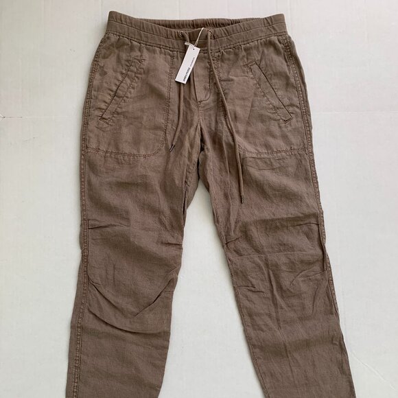 James Perse Soft Drape Pants Women Cargo Pigment Brown 100% Linen Drawstring NWT - Picture 1 of 15
